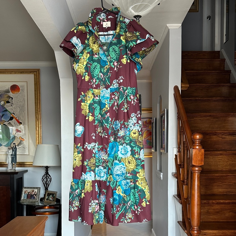 NWT Tucernut MerlotVerdant Floral Alice Midi Dress Sz M